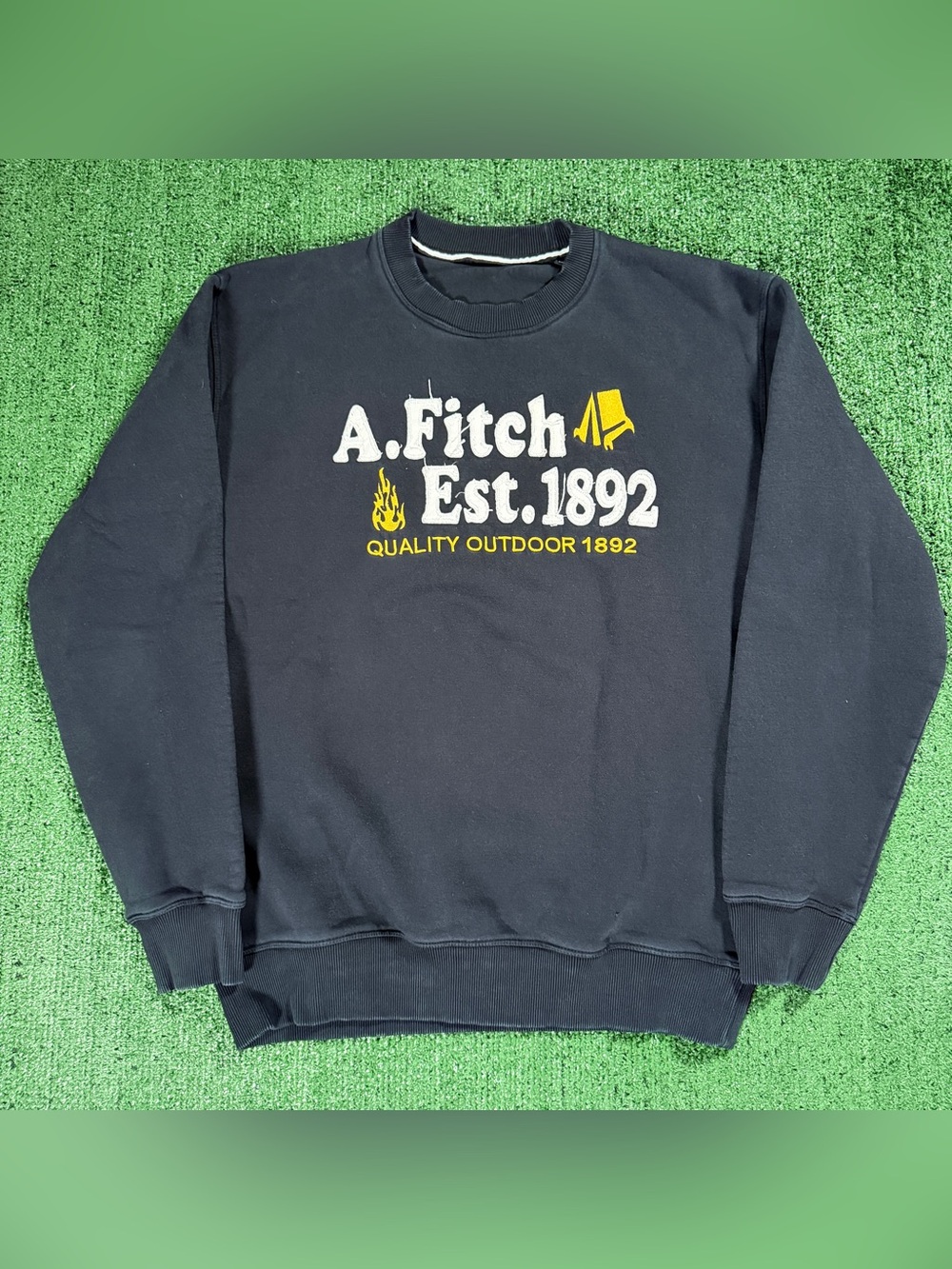 Y2K Mens Abercrombie & Fitch Sweatshirt Black Applique Est 1892 XL